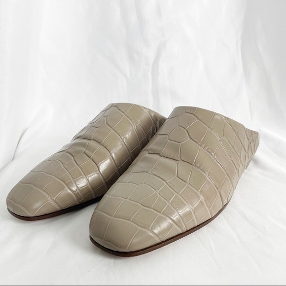 Emme Parsons Glider Mule Flats in Cement Embossed Croc Tan Business Casual Work - Picture 4 of 9